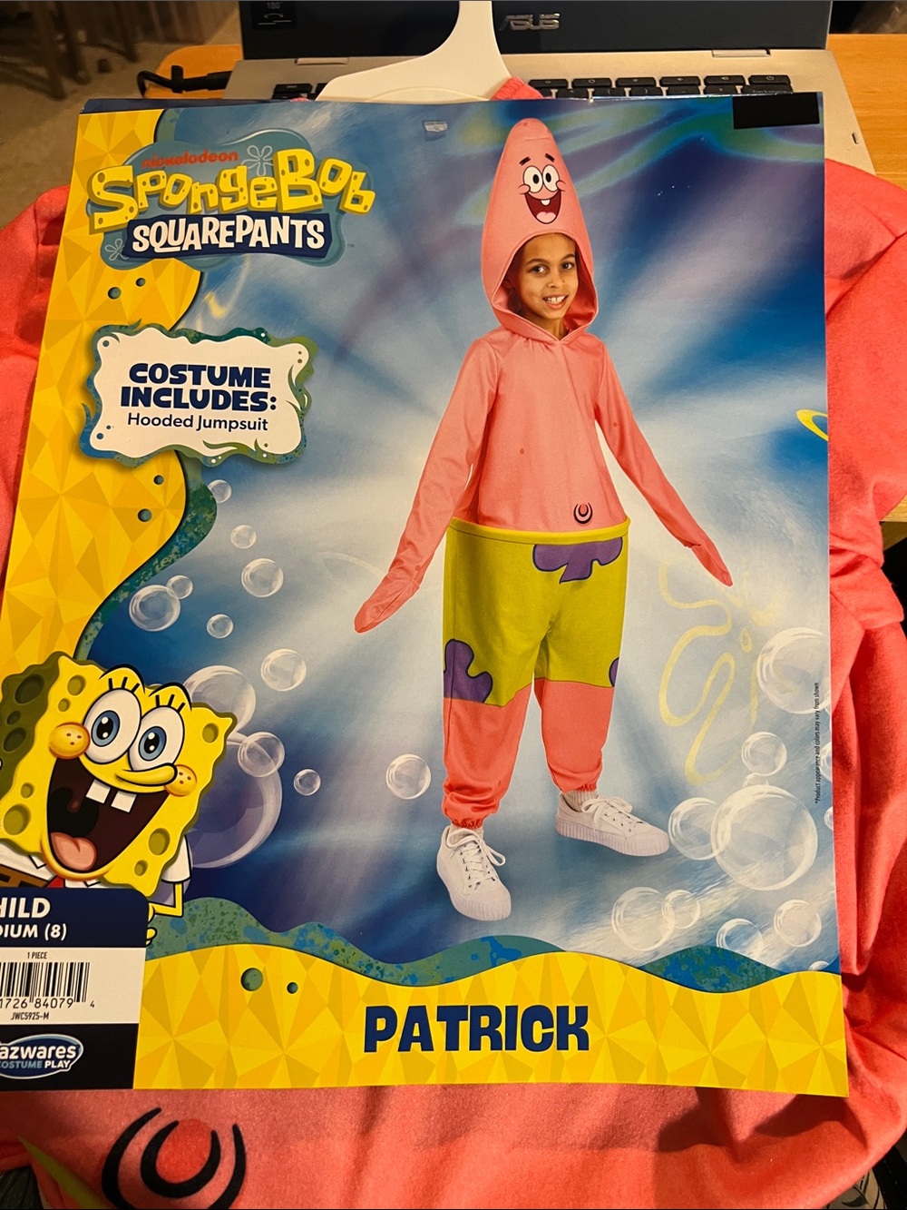SpongeBob SquarePants Patrick Pink Hooded Jumpsuit Costume for Kids. Size 8